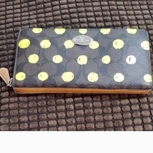 Coach Black Wallet with Yellow Polka Dots